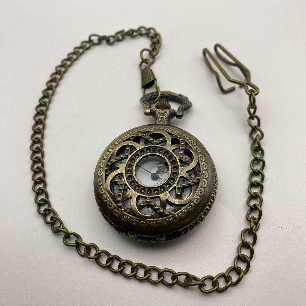 Elegant Vintage Style Pocket Watch with Chain Working New Battery